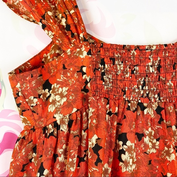 NEW Free People Orange Floral Pattern Play Linen Mini Dress L - Picture 12 of 15
